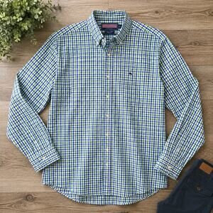 Vineyard Vines Men's Whale Button Down Gingham Shirt Blue Green White Large